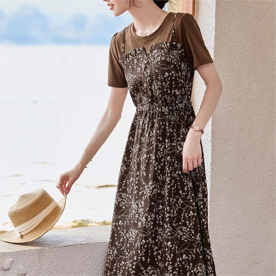 氣質假兩件吊帶拼接連身裙