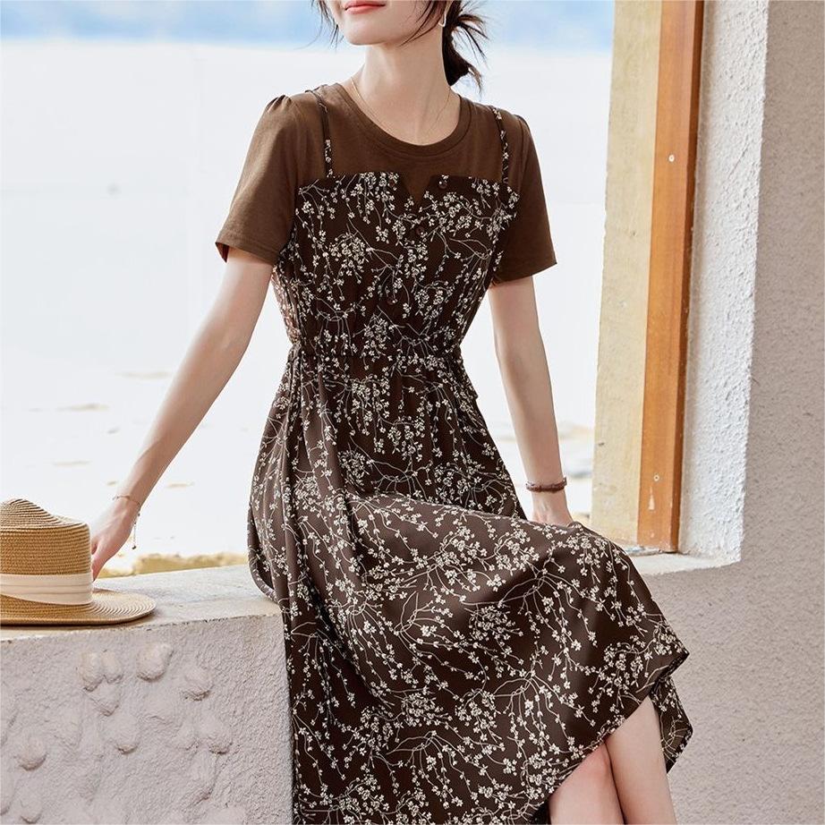 氣質假兩件吊帶拼接連身裙