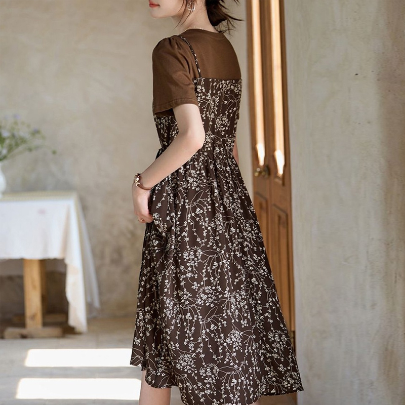 氣質假兩件吊帶拼接連身裙