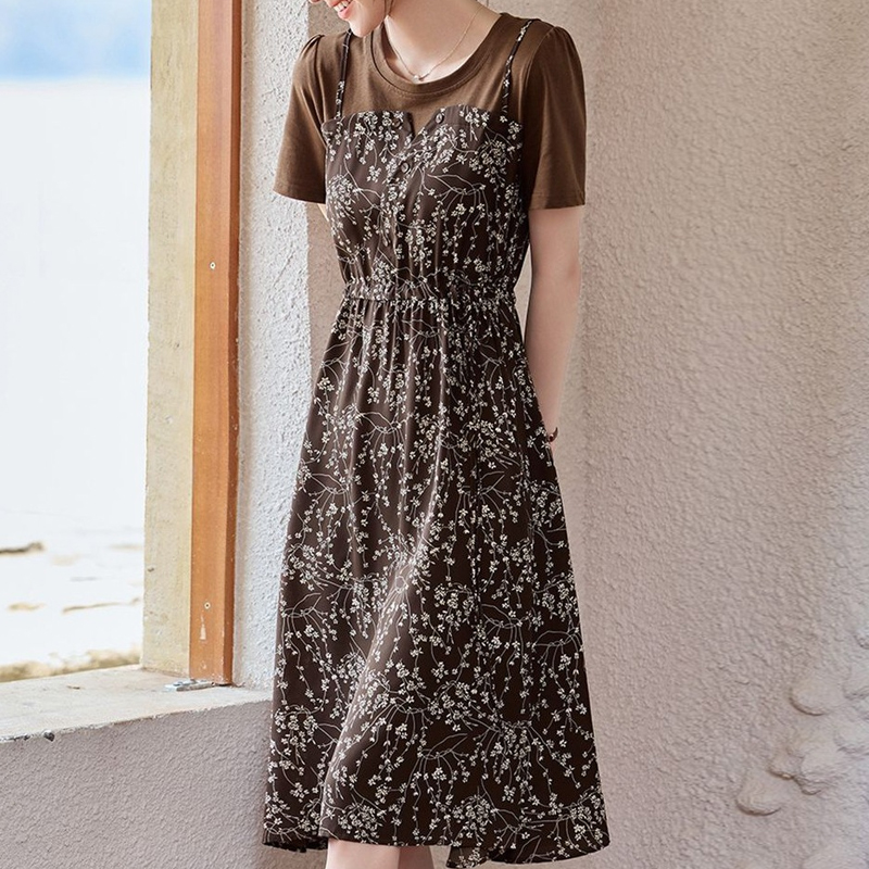 氣質假兩件吊帶拼接連身裙