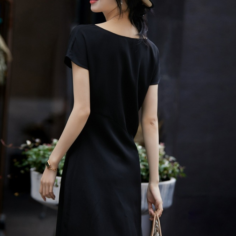 法式純色收腰短袖連身裙