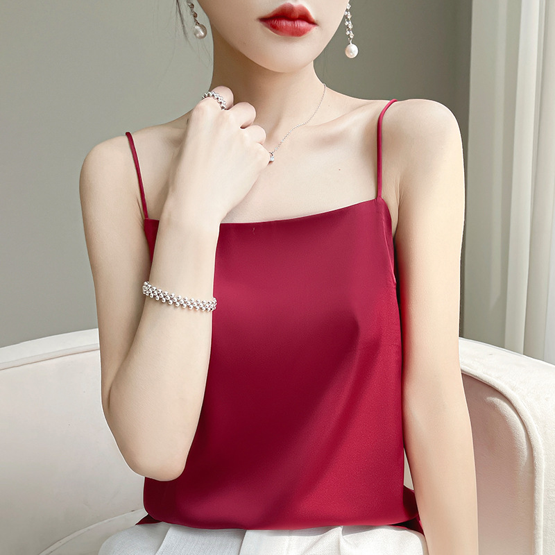 休閑純色外穿內搭真絲吊帶