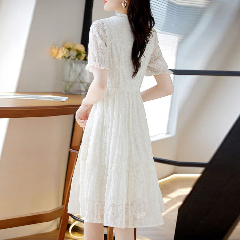 仙女風V領蕾絲拼接連身裙