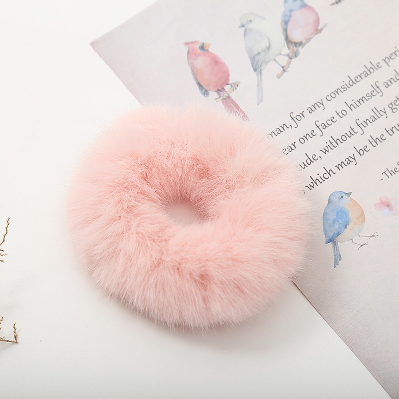 Japanese and Korean plush cute girl imitation mink hair circle simple temperament headband rubber band macaron color hai