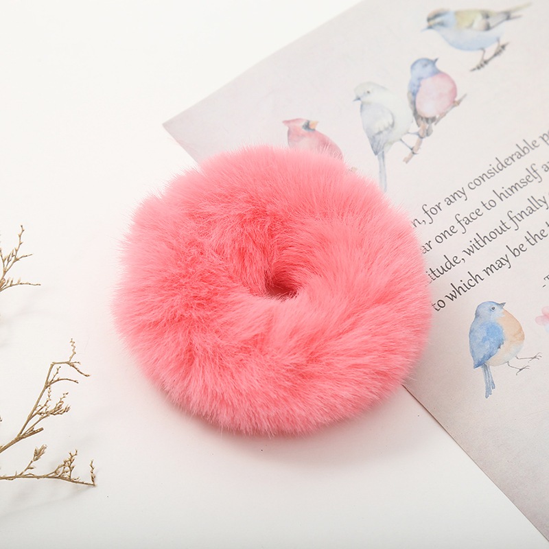 Japanese and Korean plush cute girl imitation mink hair circle simple temperament headband rubber band macaron color hai