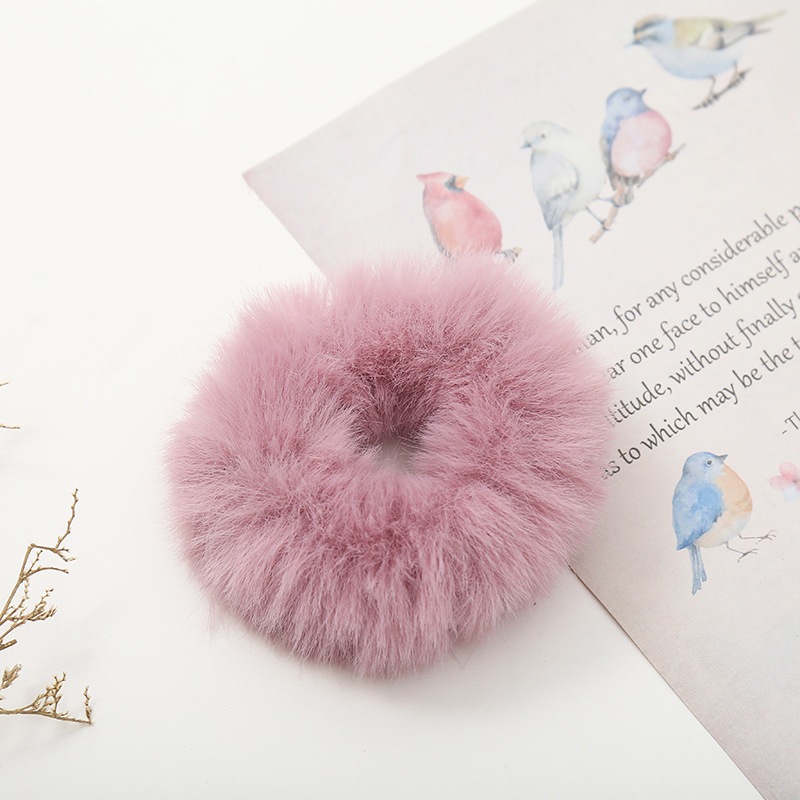 Japanese and Korean plush cute girl imitation mink hair circle simple temperament headband rubber band macaron color hai