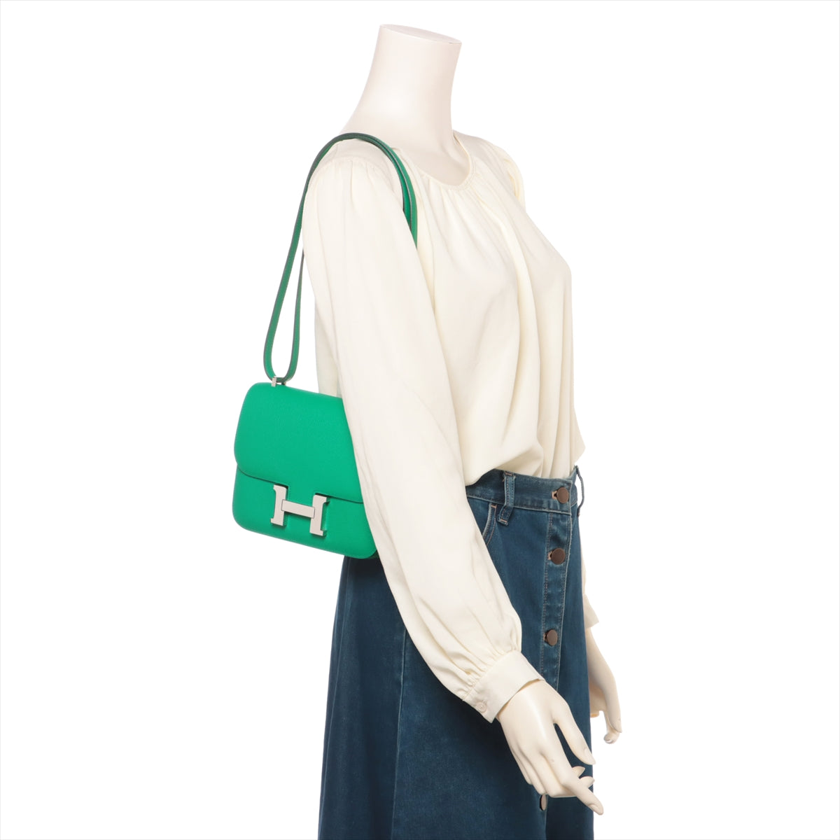 哈【HERMES  公式旗艦店】斜めがけバッグエルメス コンスタンス3 ミニ18 ヴォーエプソン ヴェールジェイド シルバー金具