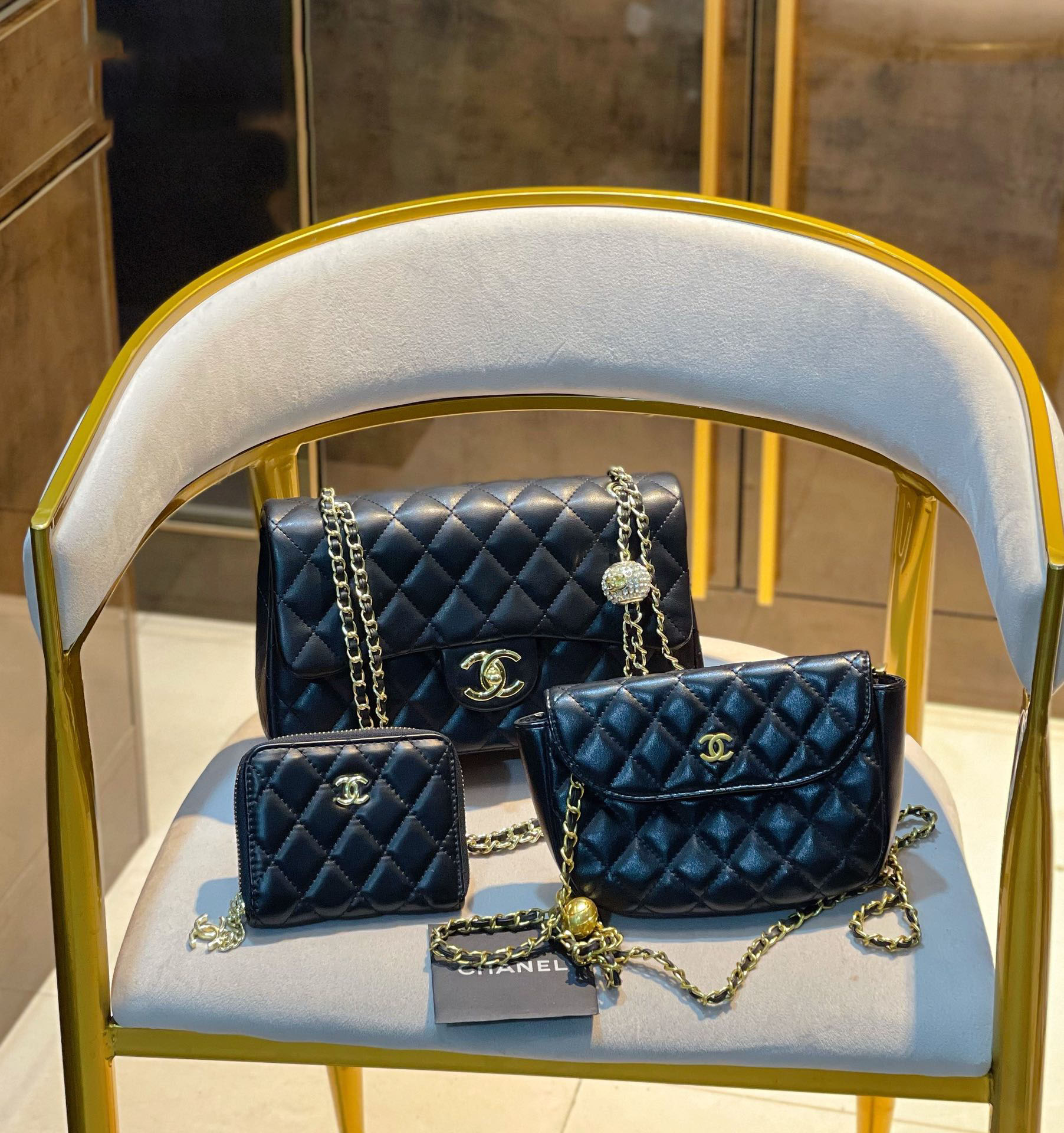 【CHANEL】 シャネル 定番人気 ミニ マトラッセ☆CHANEL☆Mini Flap Bag3点セット お得