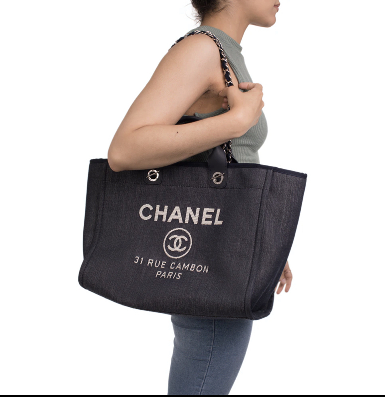 【2024】Chanel Deauville Large Tote チェーン付 デニム トートバッグ