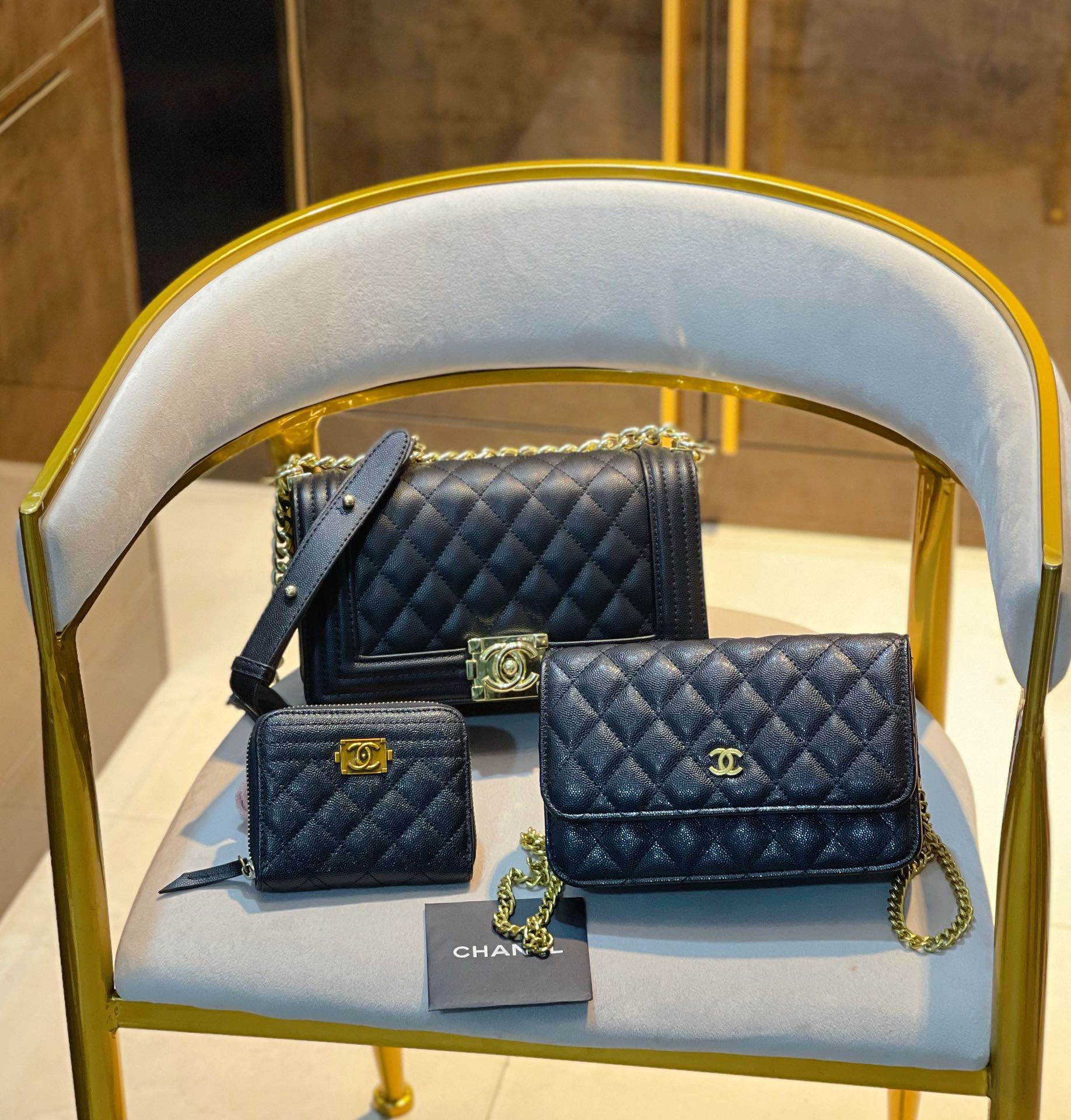 【CHANEL】 シャネル 定番人気 ミニ マトラッセ☆CHANEL☆Mini Flap Bag3点セット お得