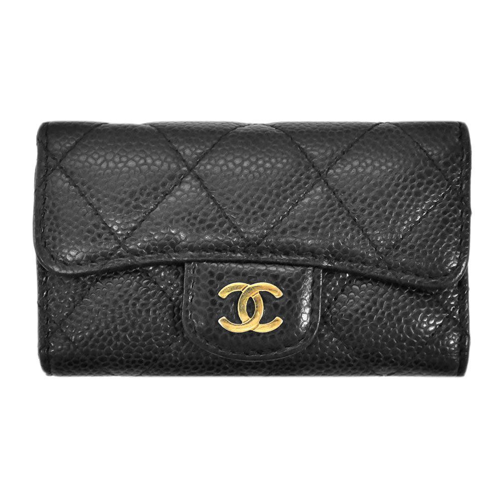 【2024】【CHANEL】シャネル　キーケース　マトラッセ6連キーケース ブラック／ゴールド色 キャビアスキン