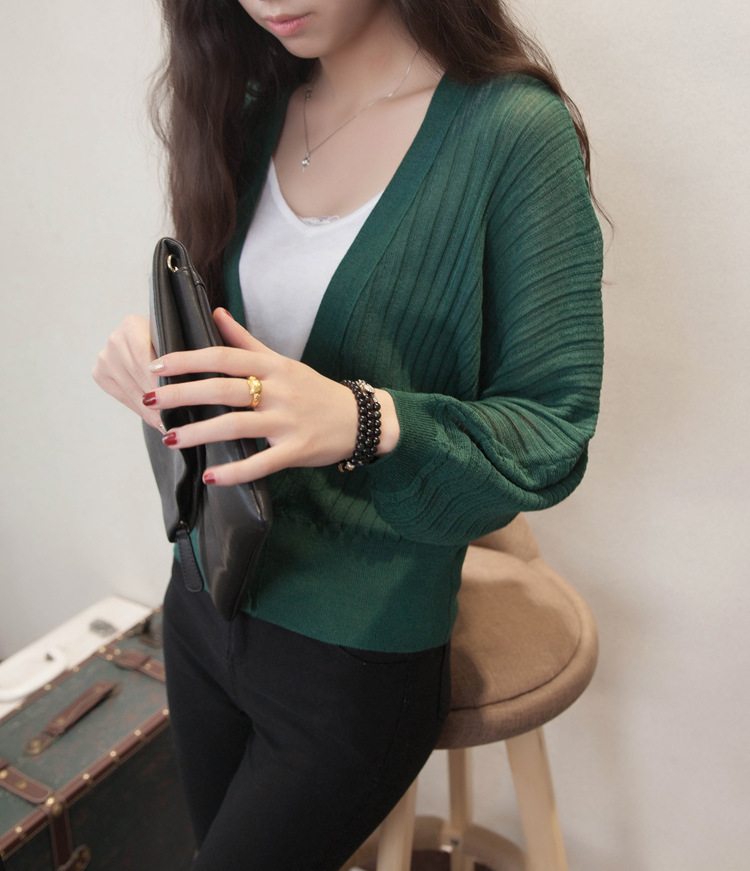 燈籠袖外搭V領寬鬆防曬衣空調披肩針織衫