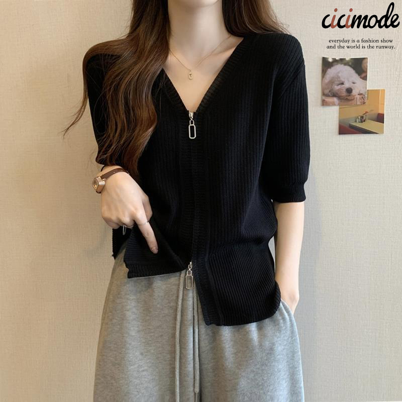 韓版遮肚冰絲涼感透氣顯瘦拉鍊正肩短袖