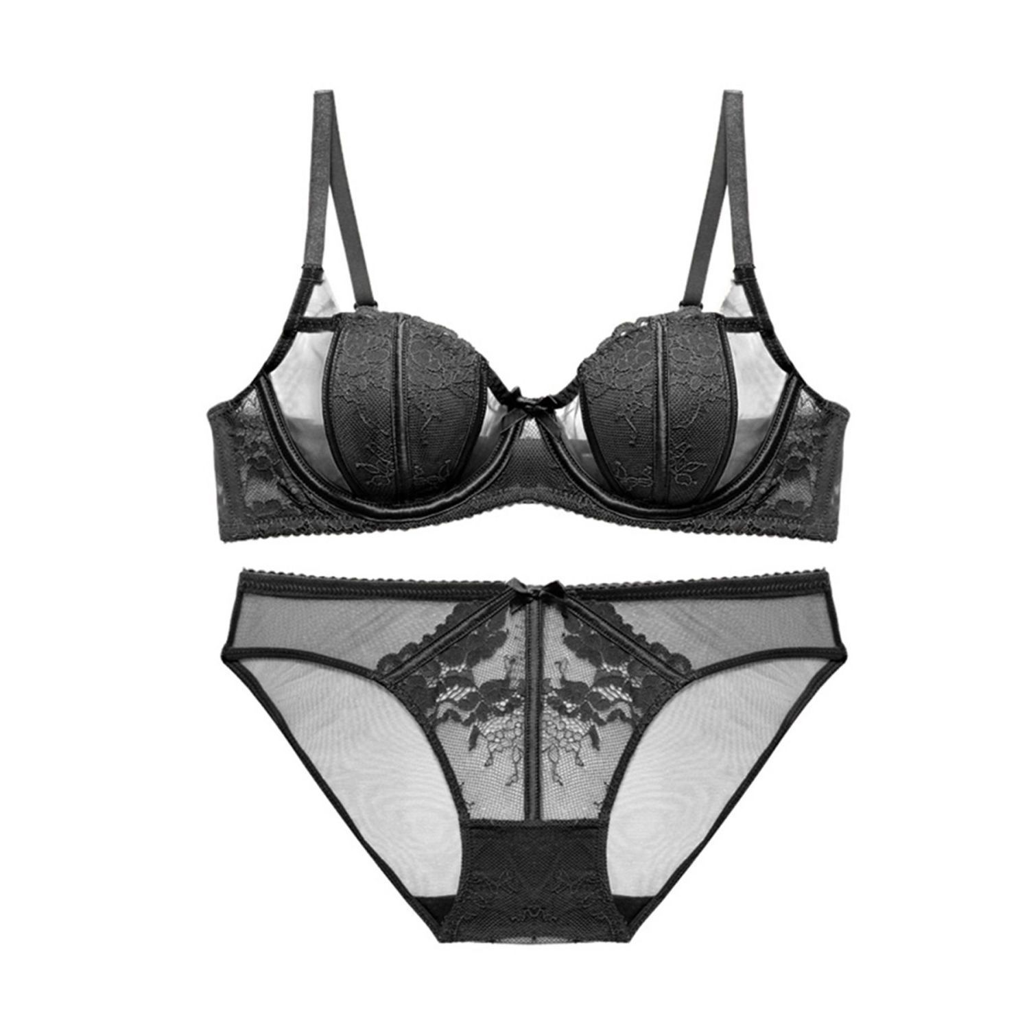 【單件/整套】法式蕾絲花邊兔耳朵超薄胸墊文胸套