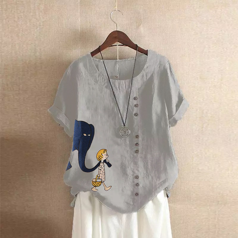 復古休閒寬鬆棉麻套頭T恤短袖