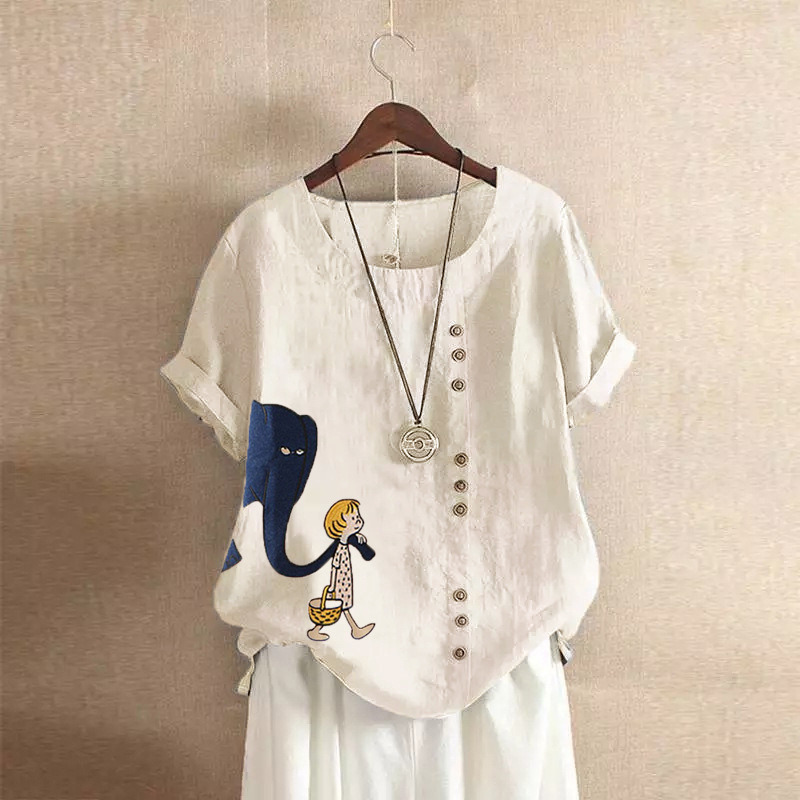 復古休閒寬鬆棉麻套頭T恤短袖