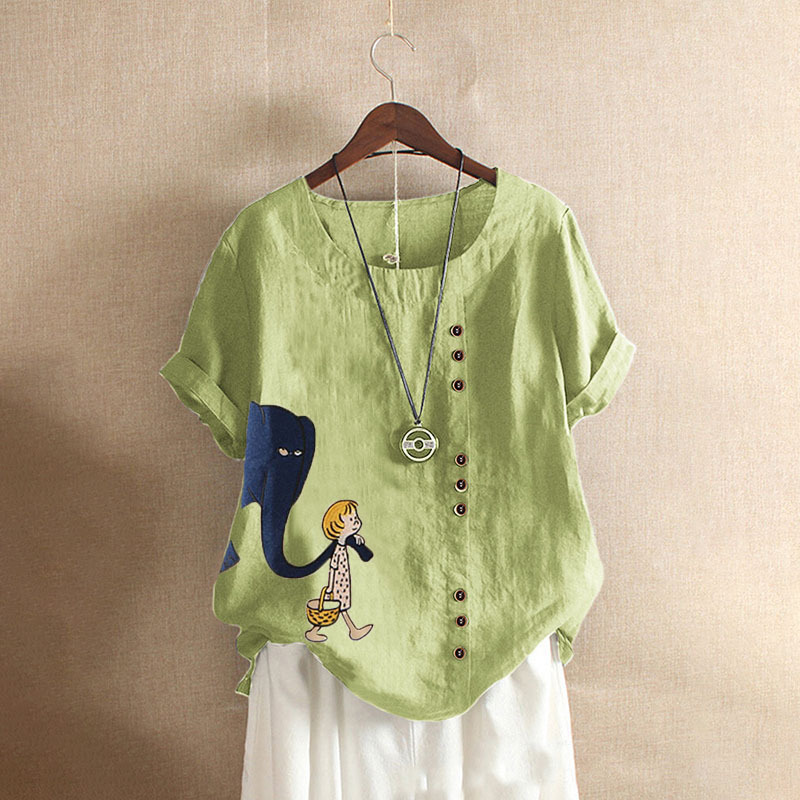 復古休閒寬鬆棉麻套頭T恤短袖