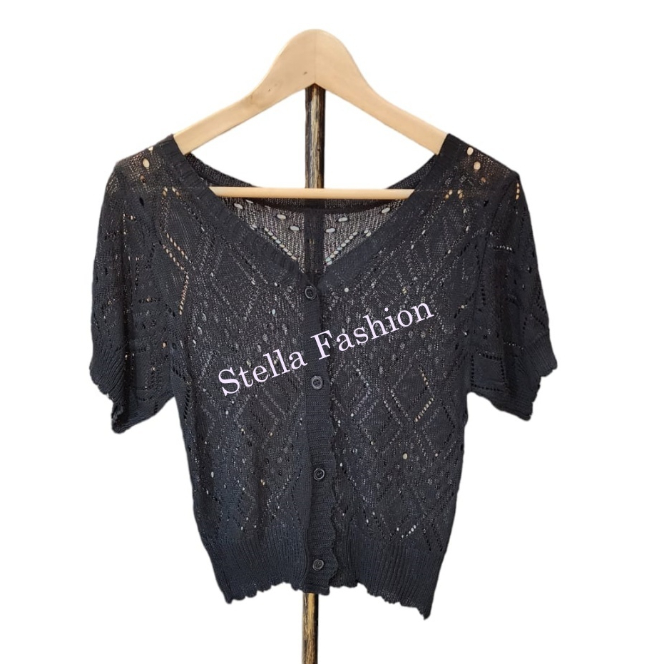 Stella Fashion Knitted Sunscreen Cardigan Thin Style Women Loose Outer Blouse Short Sleeve Top 短袖针织上衣