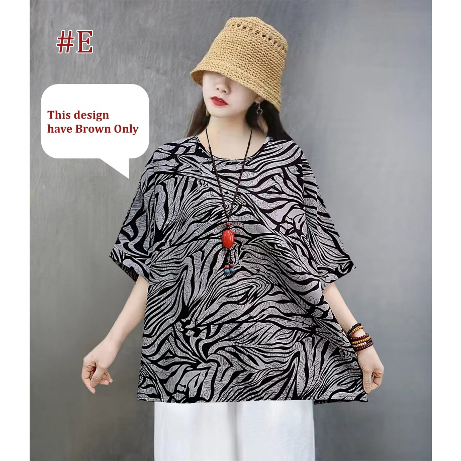 [Stella Fashion] Women Cotton Linen Loose Blouse Retro Round Neck Top