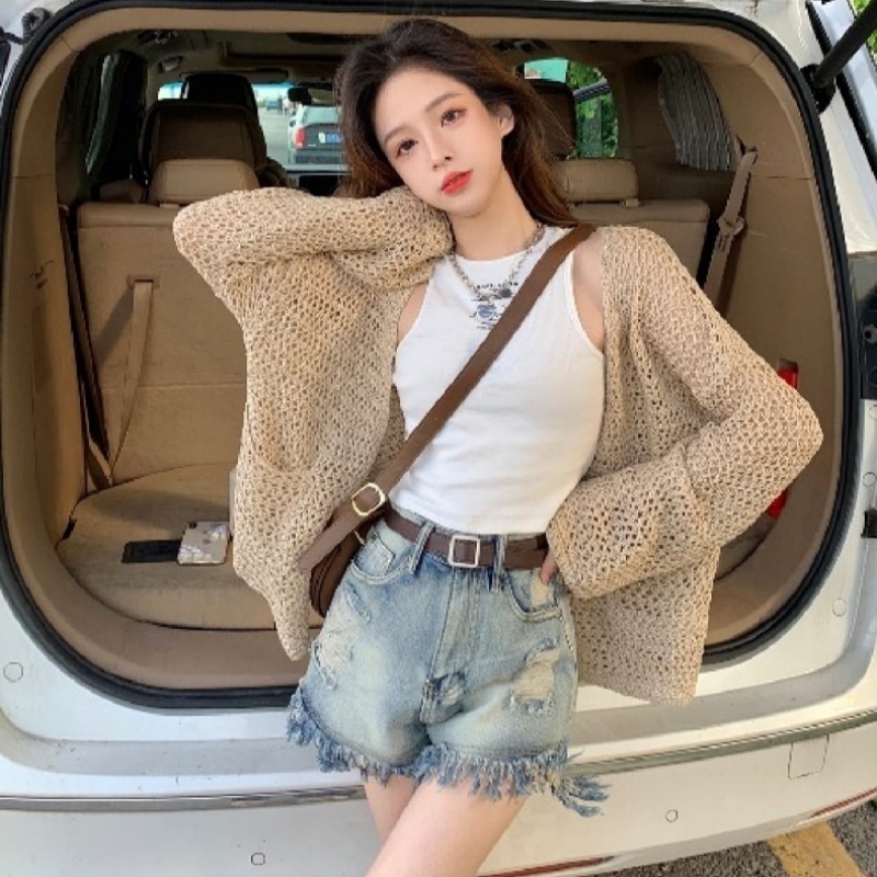 [Stella Fashion] Women's hallow sun protection sweater women thin sling knitted cardigan