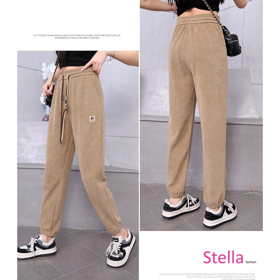 [Stella Fashion] Women Middle-aged and Elderly Kapok Velvet Striped Cuffed Pants Large Size Loose Outdoor Sweatpants