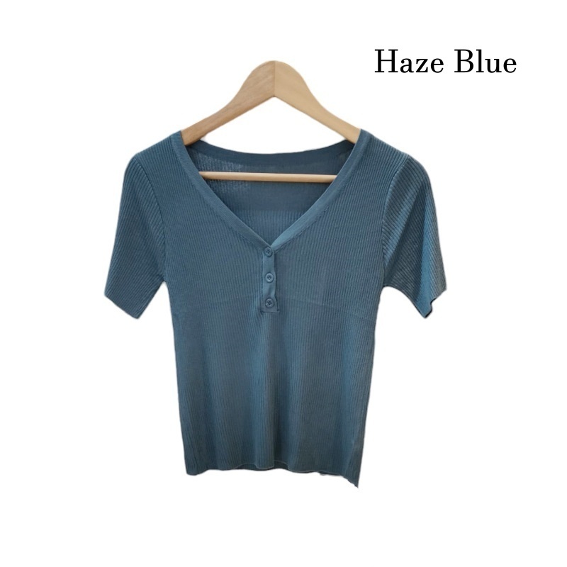 Stella Fashion Korean Ice silk T-shirt Short-sleeved V-Neck Slim Solid Color Fashion Ice Silk Bottoming Knitted Shirt