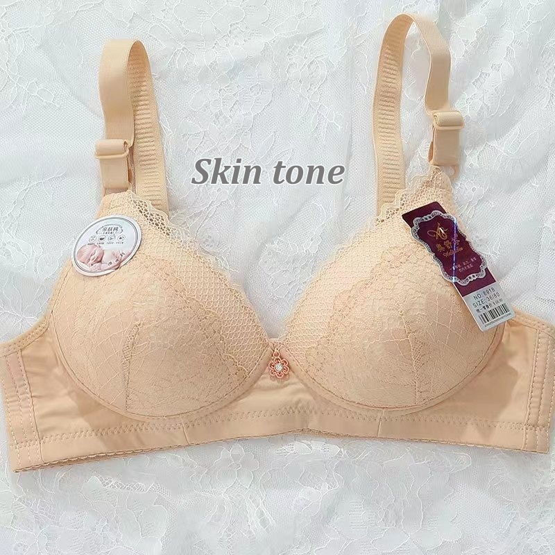 [Stella Fashion] No Steel Ring Middle-aged Mother Thin Mould Cup Lace Bra Women's gathered anti-sagging bra underwear