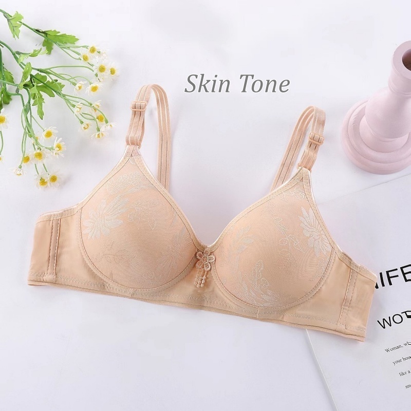 [Stella Fashion] Women's Plus Size Floral Pattern Push up Bra Without Steel Ring Middle-aged and elderly small chest Bra