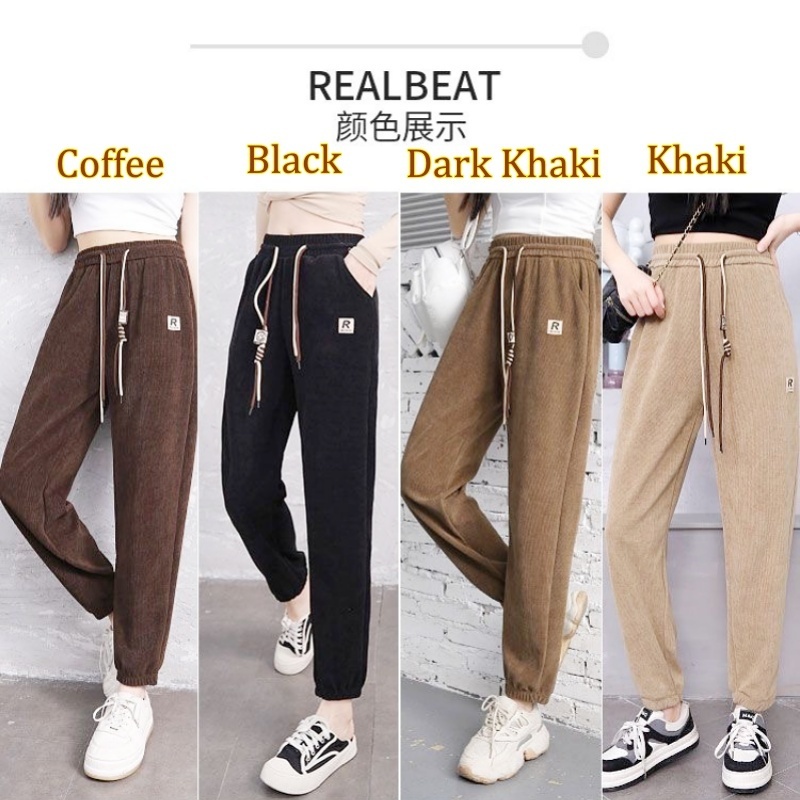 [Stella Fashion] Women Middle-aged and Elderly Kapok Velvet Striped Cuffed Pants Large Size Loose Outdoor Sweatpants