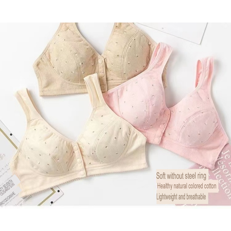 [Stella Fashion] Large Size Bra For Middle-aged Women Without Steel Ring Thin Pure Cotton Vest Style Front Buckle