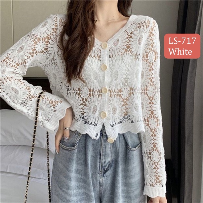 Stella Fashion Knitted Sunscreen Cardigan Thin Style Women Loose Outer Blouse Short Sleeve Top 短袖针织上衣