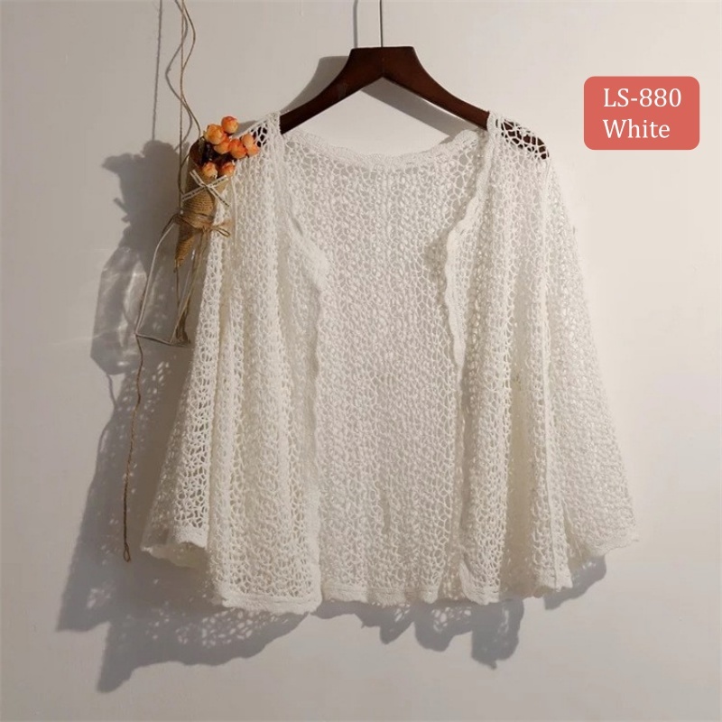 Stella Fashion Knitted Sunscreen Cardigan Thin Style Women Loose Outer Blouse Short Sleeve Top 短袖针织上衣