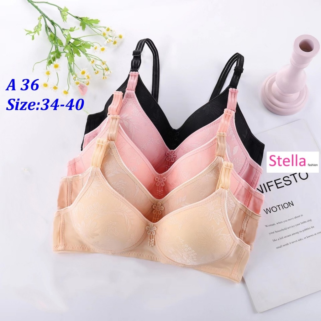 [Stella Fashion] Women's Plus Size Floral Pattern Push up Bra Without Steel Ring Middle-aged and elderly small chest Bra