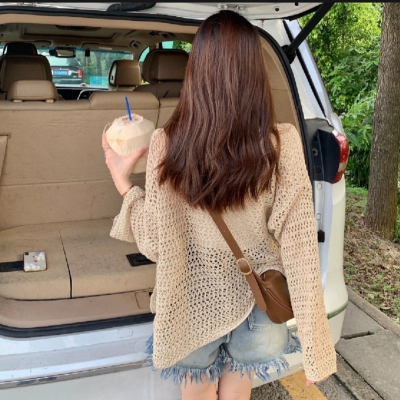 [Stella Fashion] Women's hallow sun protection sweater women thin sling knitted cardigan