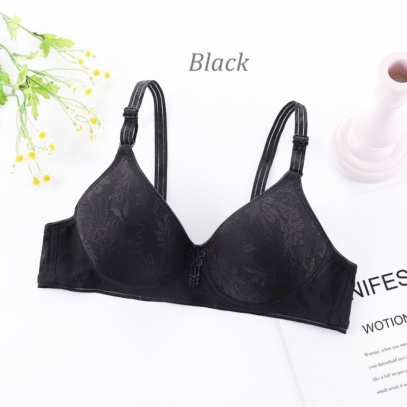 [Stella Fashion] Women's Plus Size Floral Pattern Push up Bra Without Steel Ring Middle-aged and elderly small chest Bra-Stella's Fashion