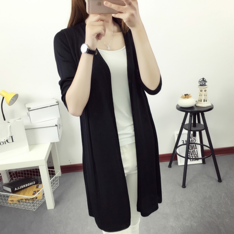 [Stella Fashion] Korean style Mid-length Thin Ice silk Coat Sun protection loose size hallow women  Open long Cardigan