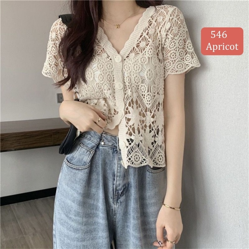 Stella Fashion Knitted Sunscreen Cardigan Thin Style Women Loose Outer Blouse Short Sleeve Top 短袖针织上衣