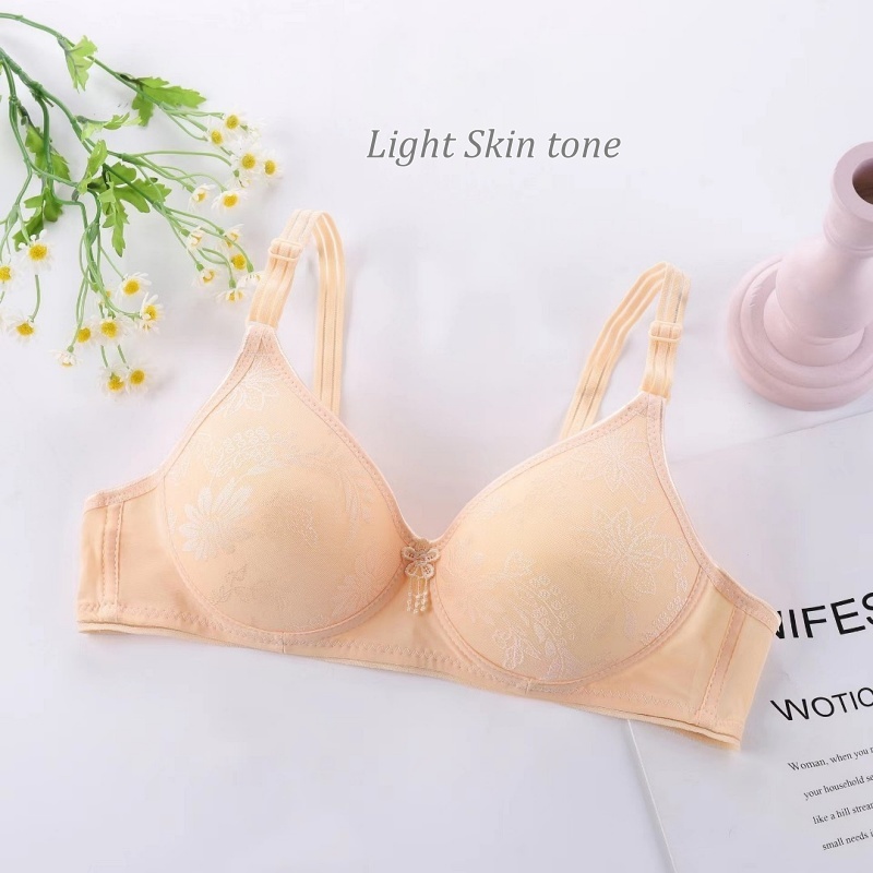 [Stella Fashion] Women's Plus Size Floral Pattern Push up Bra Without Steel Ring Middle-aged and elderly small chest Bra