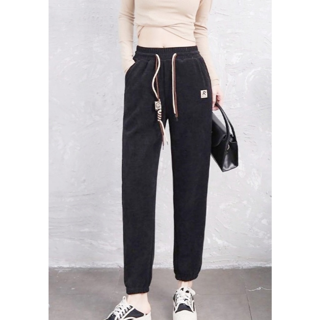 [Stella Fashion] Women Middle-aged and Elderly Kapok Velvet Striped Cuffed Pants Large Size Loose Outdoor Sweatpants