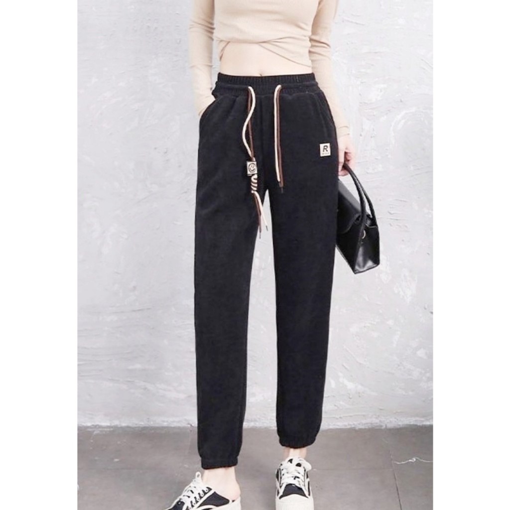 [Stella Fashion] Women Middle-aged and Elderly Kapok Velvet Striped Cuffed Pants Large Size Loose Outdoor Sweatpants