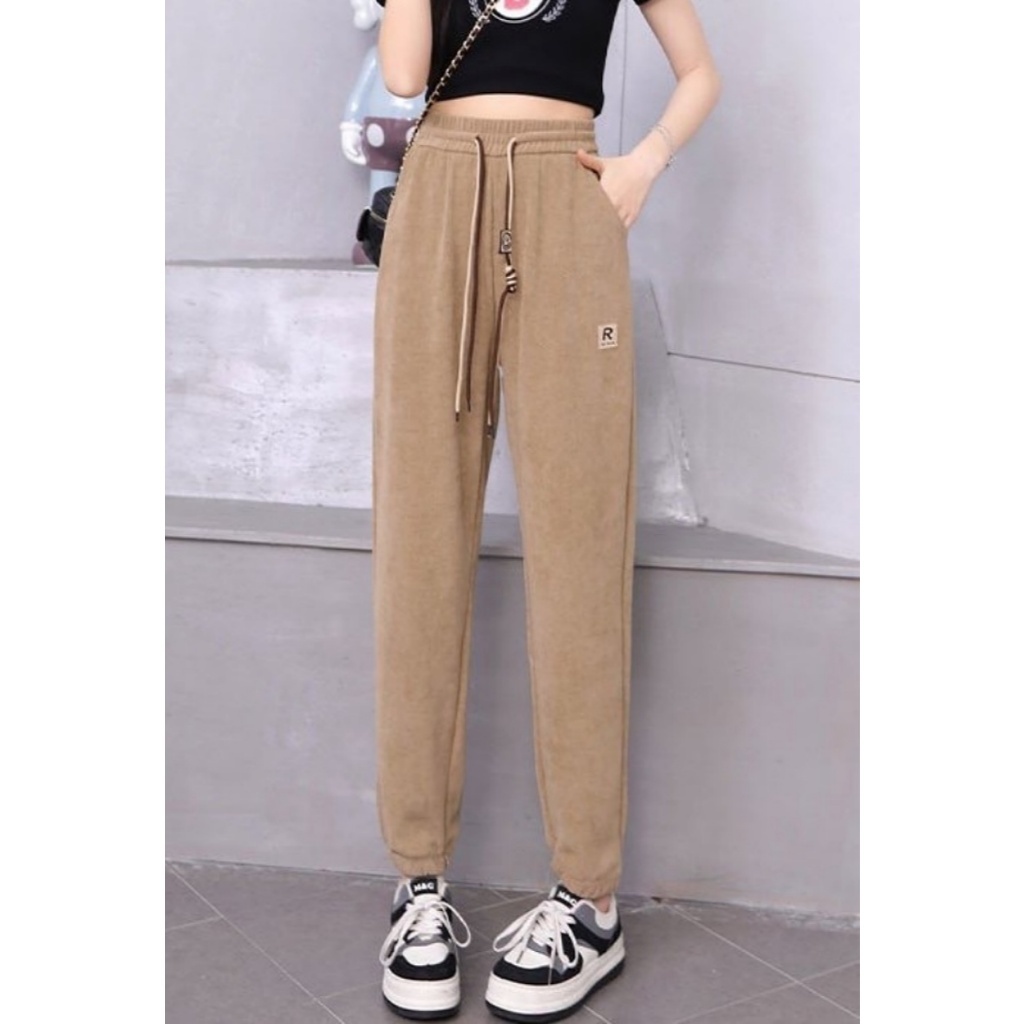 [Stella Fashion] Women Middle-aged and Elderly Kapok Velvet Striped Cuffed Pants Large Size Loose Outdoor Sweatpants