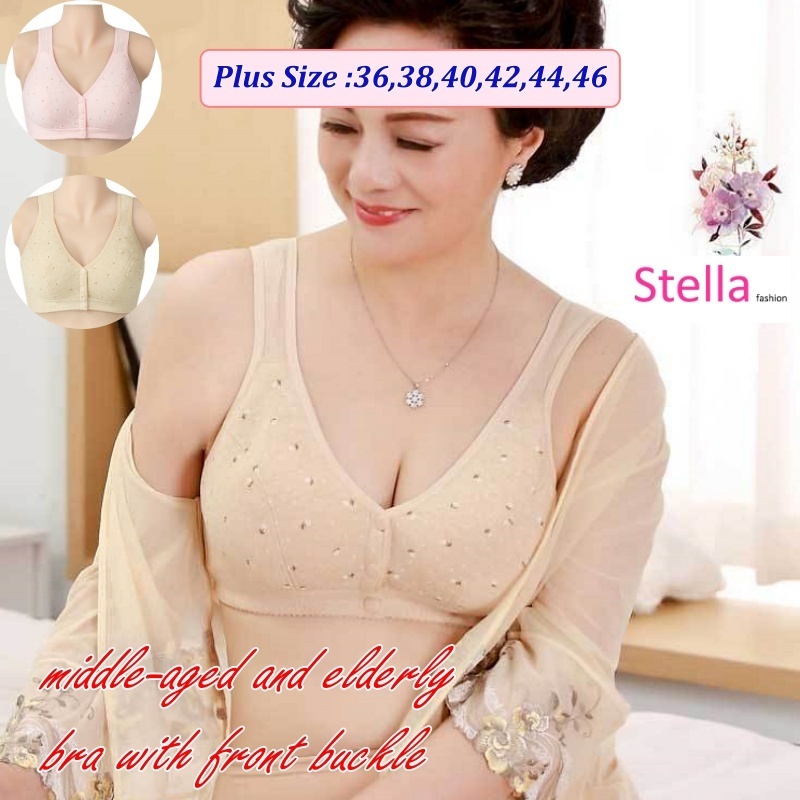 [Stella Fashion] Large Size Bra For Middle-aged Women Without Steel Ring Thin Pure Cotton Vest Style Front Buckle-Stella's Fashion