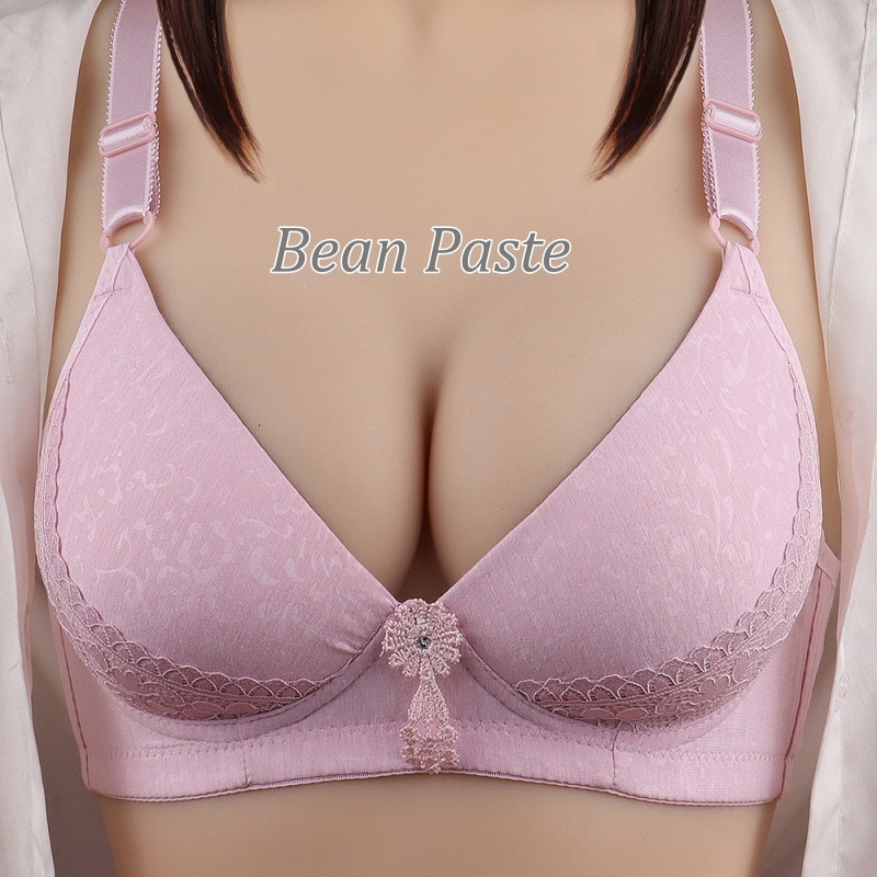 [Stella Fashion] Women Middle-Aged Mom Plus Size Wireless Sexy Bra Gathering Anti-Sagging Push Up Lace Solid Color Bras-Stella's Fashion