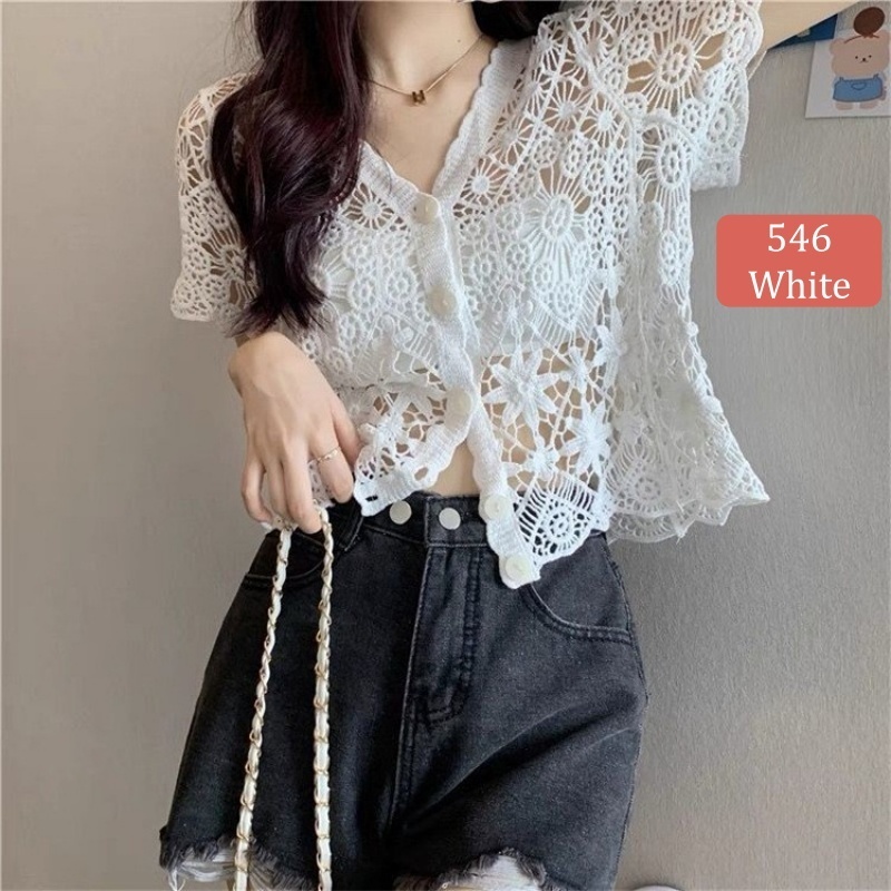 Stella Fashion Knitted Sunscreen Cardigan Thin Style Women Loose Outer Blouse Short Sleeve Top 短袖针织上衣