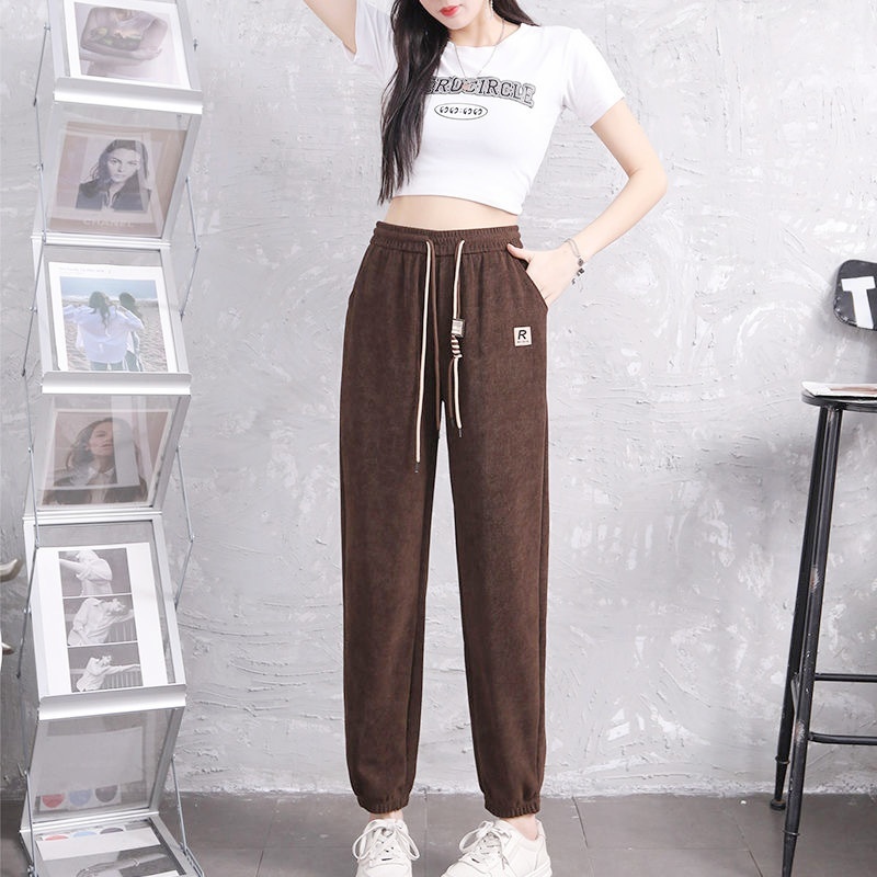 [Stella Fashion] Women Middle-aged and Elderly Kapok Velvet Striped Cuffed Pants Large Size Loose Outdoor Sweatpants
