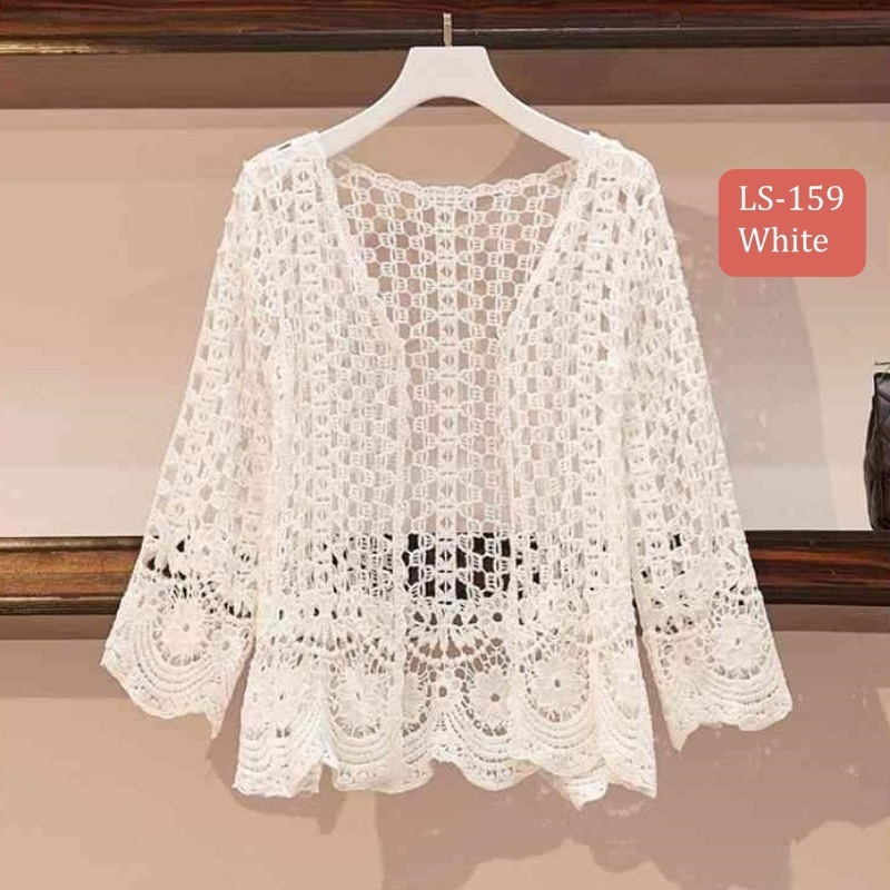Stella Fashion Knitted Sunscreen Cardigan Thin Style Women Loose Outer Blouse Short Sleeve Top 短袖针织上衣