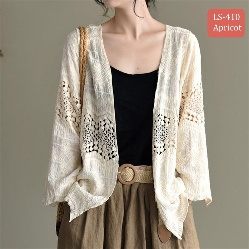 Stella Fashion Knitted Sunscreen Cardigan Thin Style Women Loose Outer Blouse Short Sleeve Top 短袖针织上衣