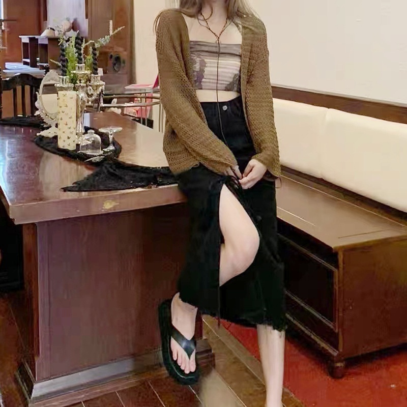 [Stella Fashion] Women's hallow sun protection sweater women thin sling knitted cardigan