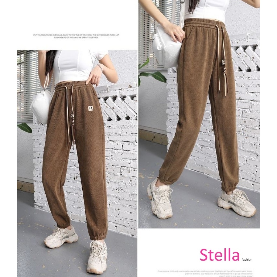 [Stella Fashion] Women Middle-aged and Elderly Kapok Velvet Striped Cuffed Pants Large Size Loose Outdoor Sweatpants