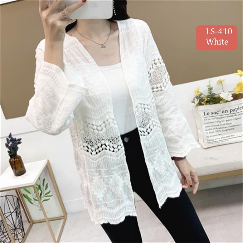 Stella Fashion Knitted Sunscreen Cardigan Thin Style Women Loose Outer Blouse Short Sleeve Top 短袖针织上衣